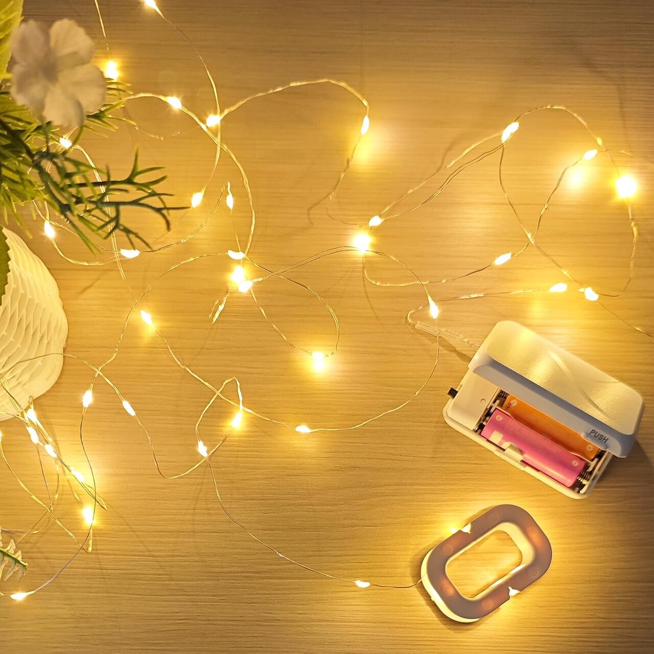 16FT Fairy Lights with Spool – Ultra-Bright 50 LED Battery Operated Copper Wire String Lights for Bedroom, Christmas, Wedding, Parties, Centerpiece Decoration, Warm White